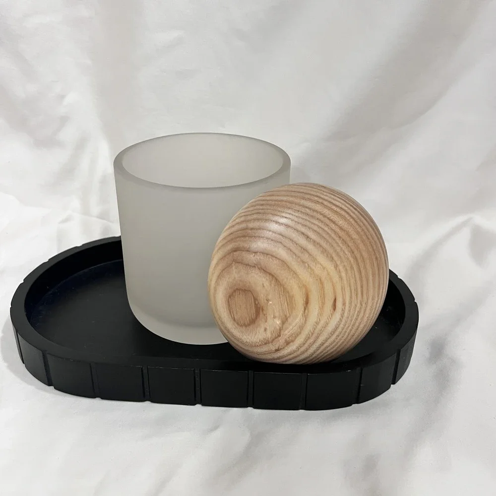 Haven 2 Piece Vanity Tray Set Frosted Glass Jar and Wood Tray